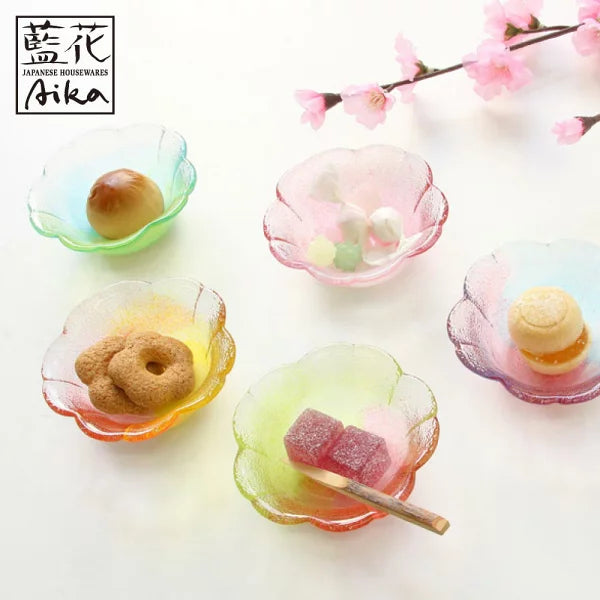 桜のいろどり 小鉢 江戸硝子 藍花 【 豆皿 小皿 醤油皿 ガラス 食器