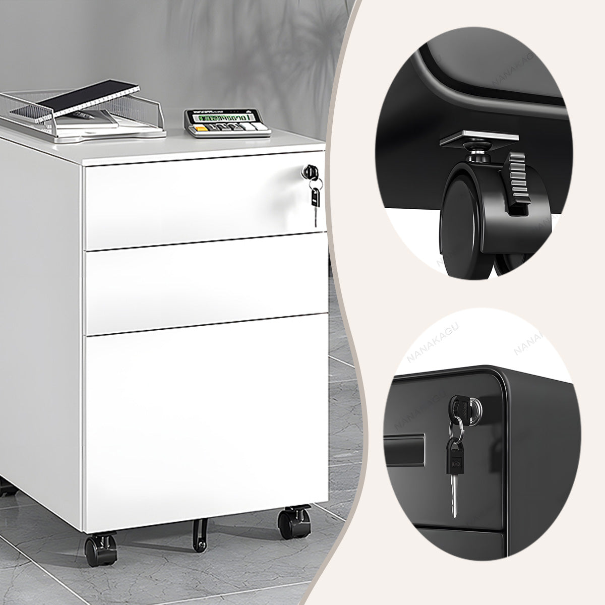 スチールワゴン,サイドワゴン,オフィスワゴン,引き出し,鍵付き