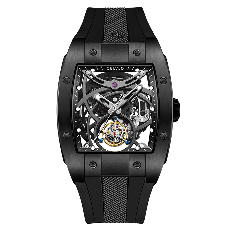 Best Luxury Skeleton Flying Tourbillon Watch - Black PVD Oblvlo EM-RT