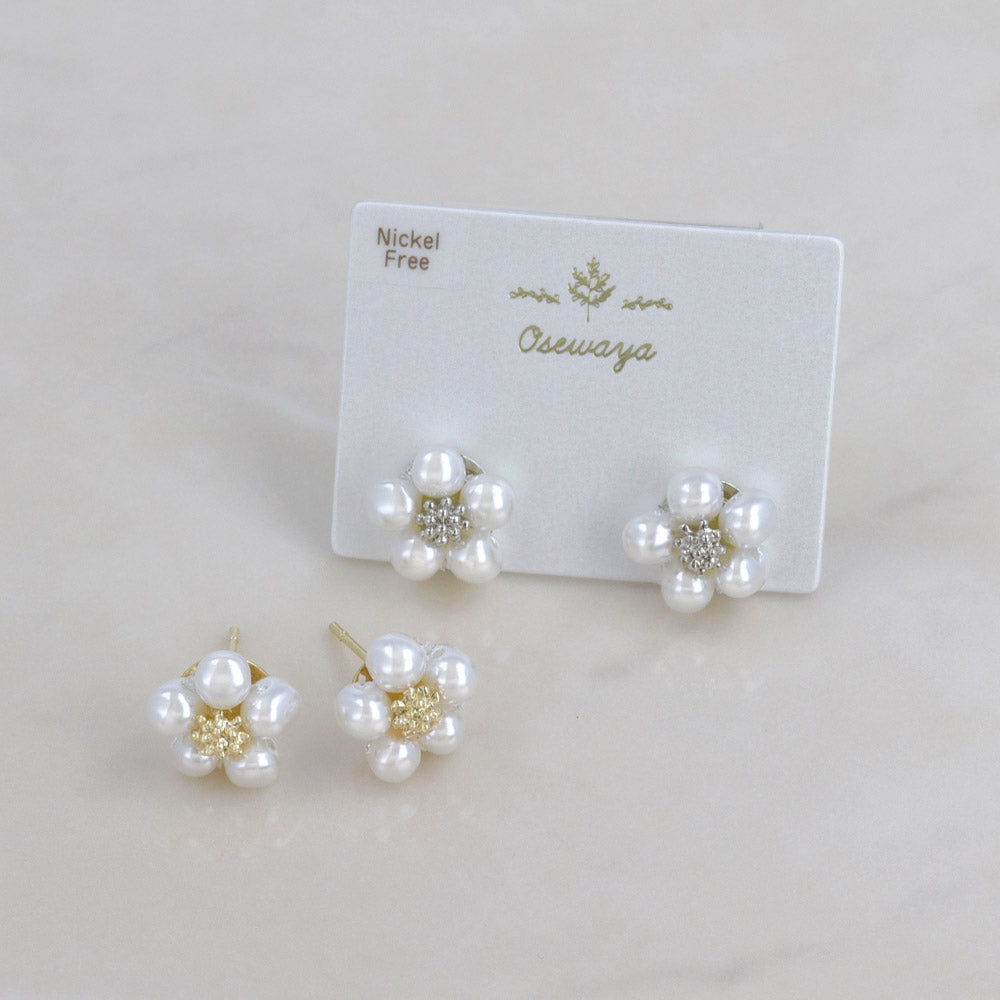 ピアス ニッケルフリー メタル ミニ フラワー 花 パール ステンレス