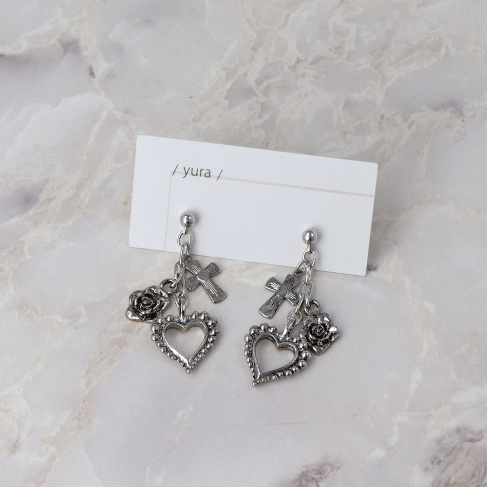 ピアス yura ニッケルフリー メタル ハート クロス バラ オーバル