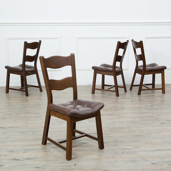 オランダ民芸家具 オーク無垢材 ダイニングチェア4脚セット #32946