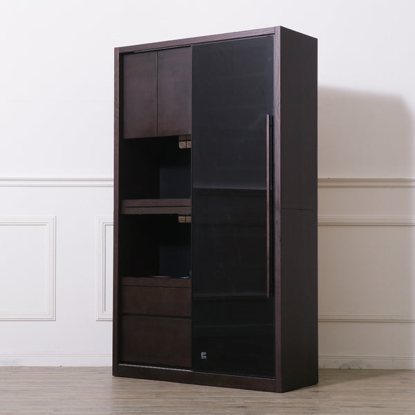 ☆ アクタス ダークブラウン 食器棚・キッチンボード ブラックガラス