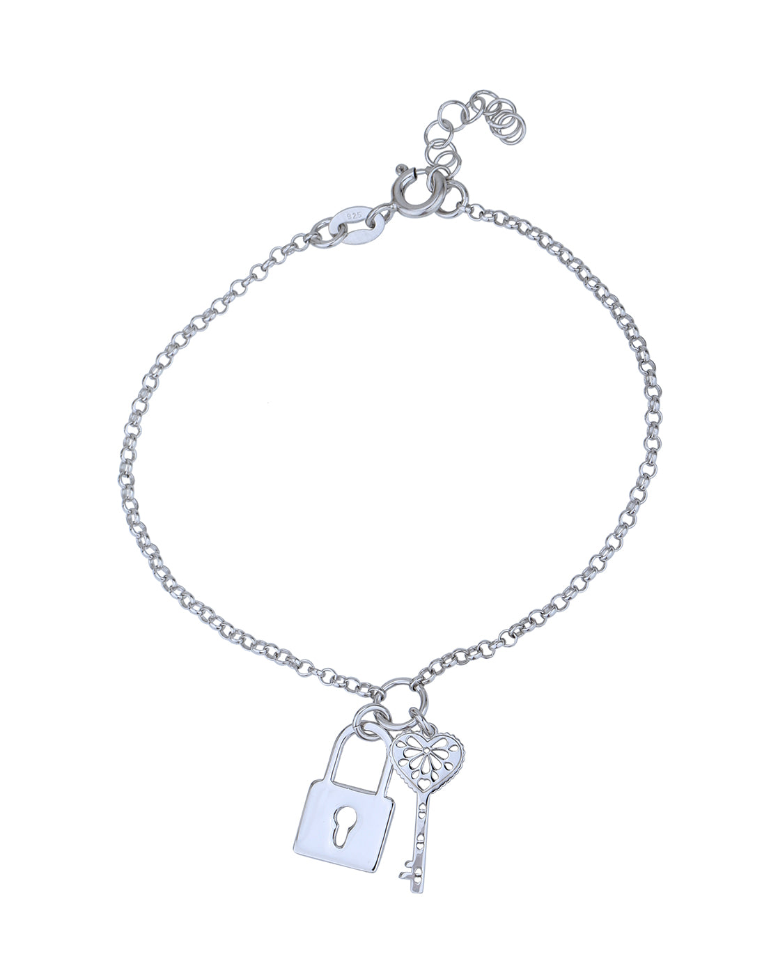 925 Sterling Silver Rhodium Plated with Key and Lock Charm