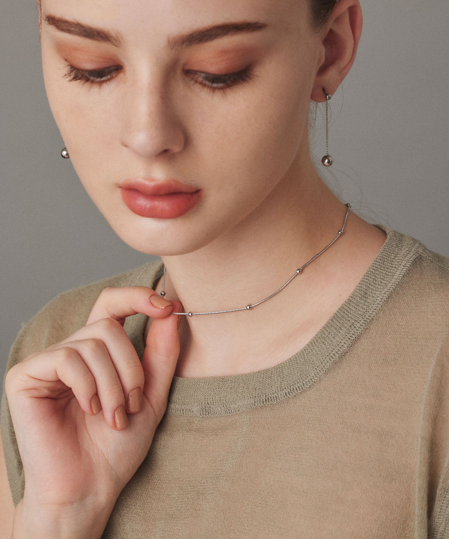 シルバー]ドットボールネックレス