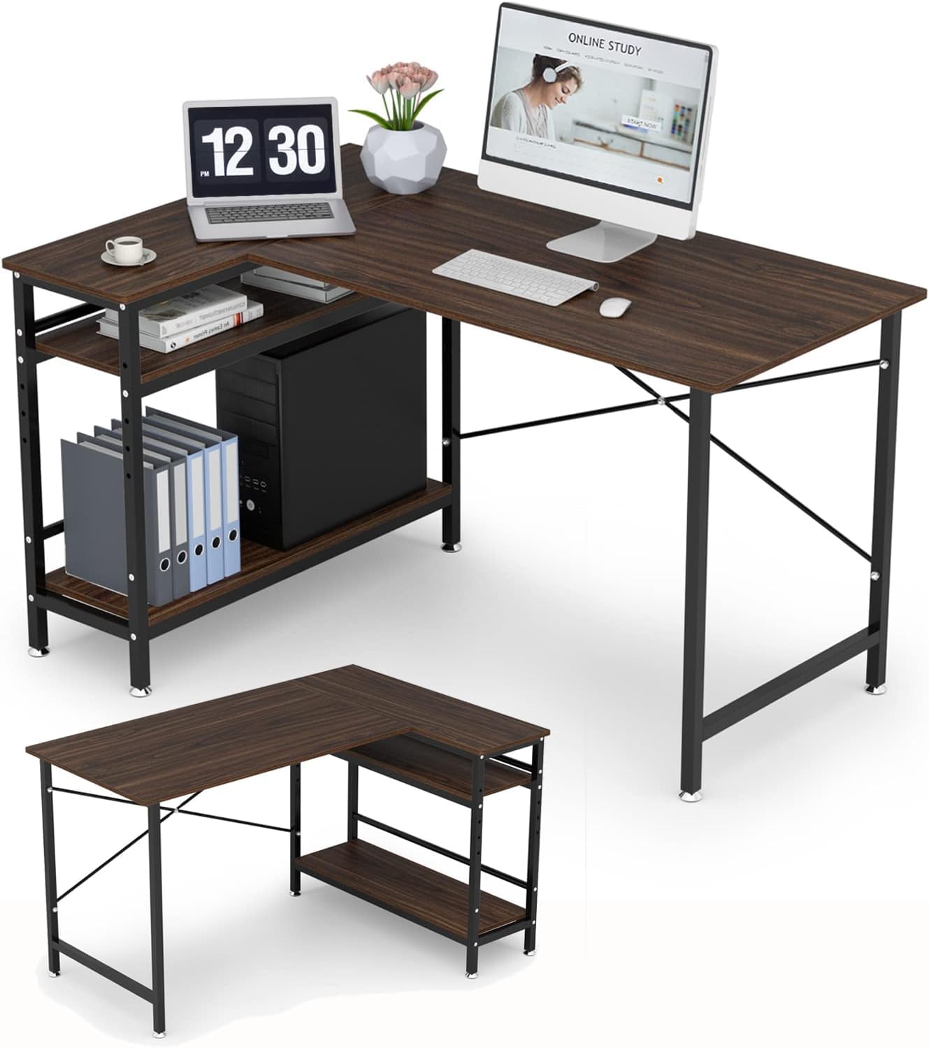 ビンテージ調 130cm L字型木製パソコンデスク ビンテージ調◇パソコン