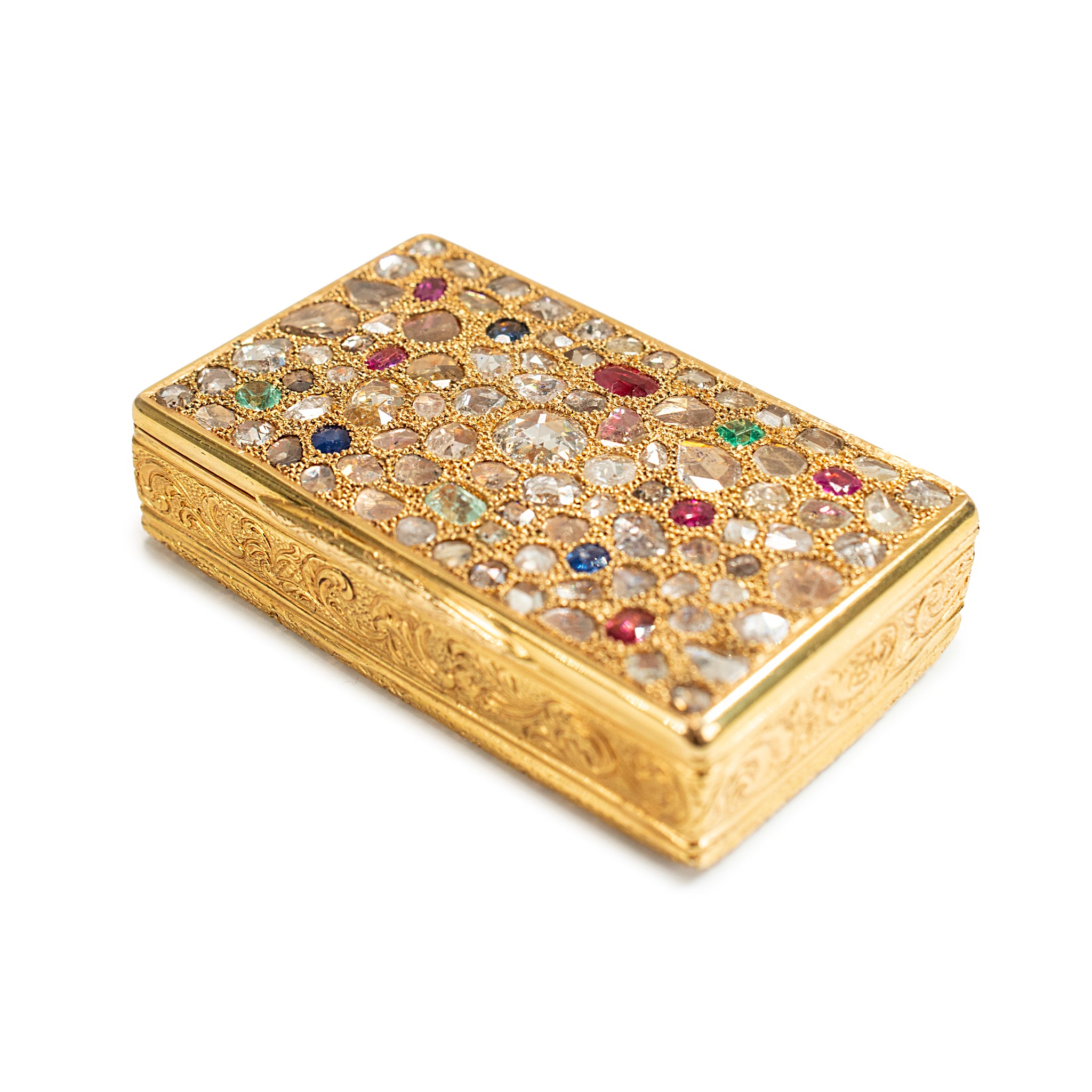 Antique Jeweled Solid 18K Gold CT Diamond Sapphire Ruby Emerald Filigr