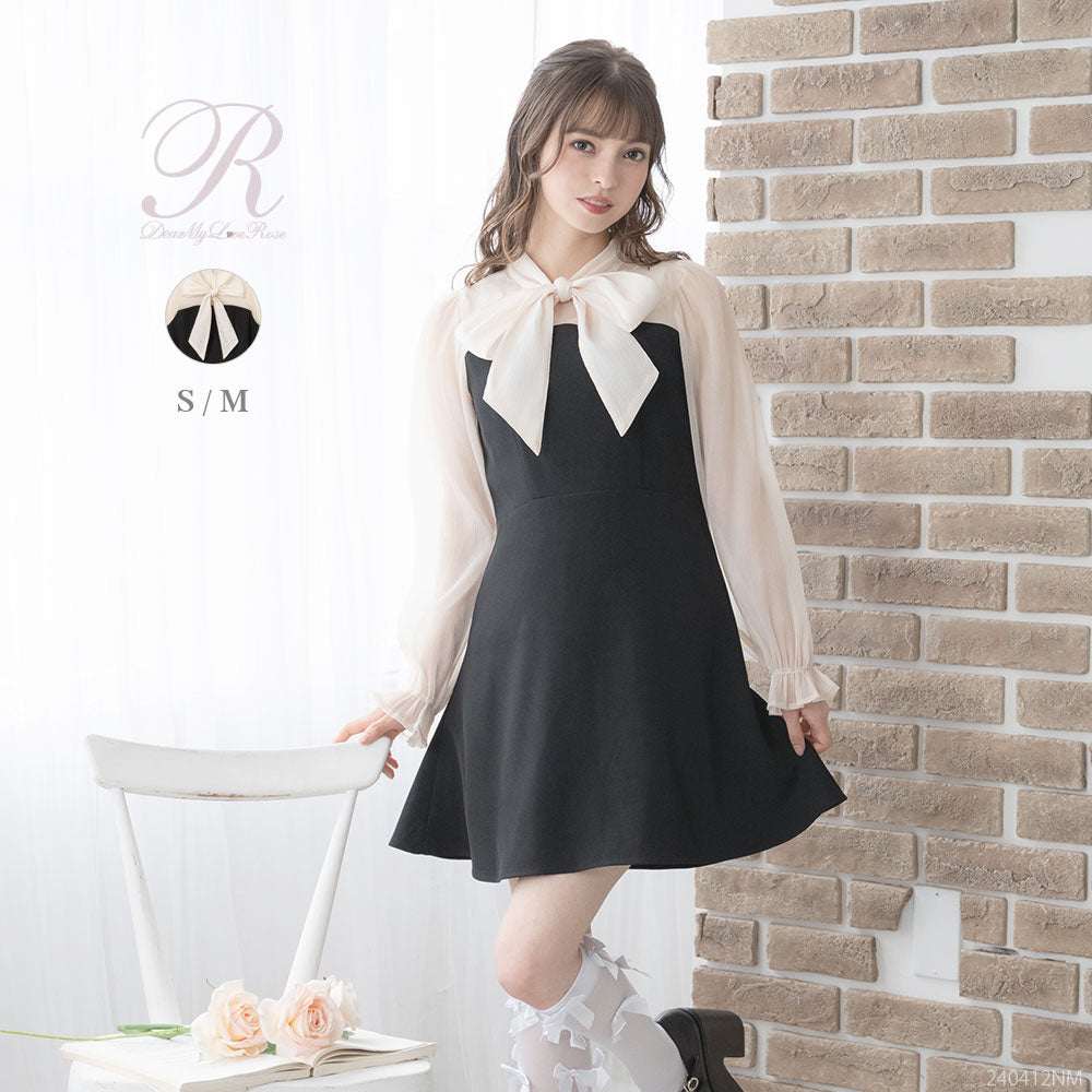 シアーボウタイリボンドッキングワンピ-ス – レディースファッション