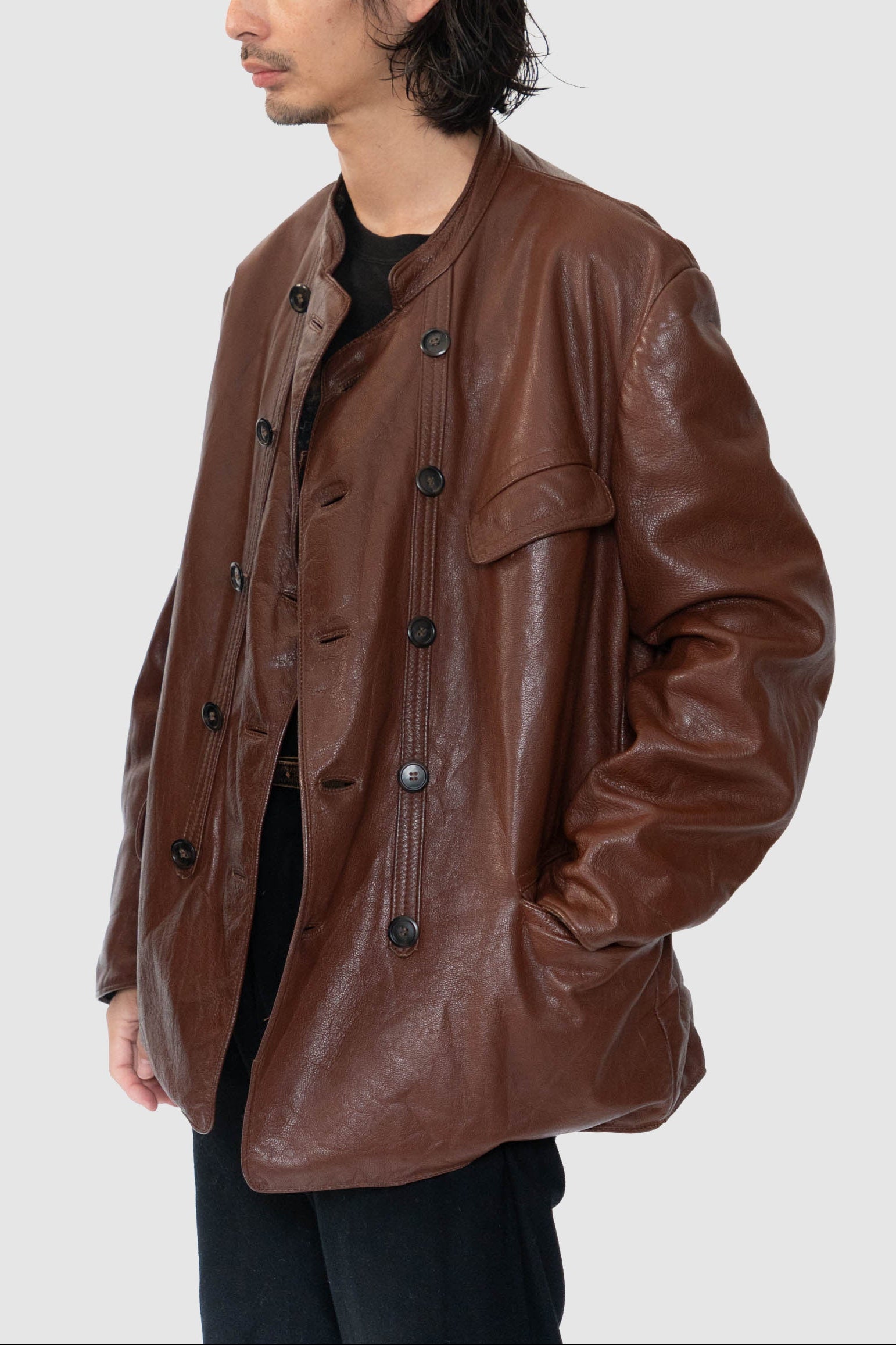 50s Sweden Work Goatskin Double Breasted Leather Jacket – edeak