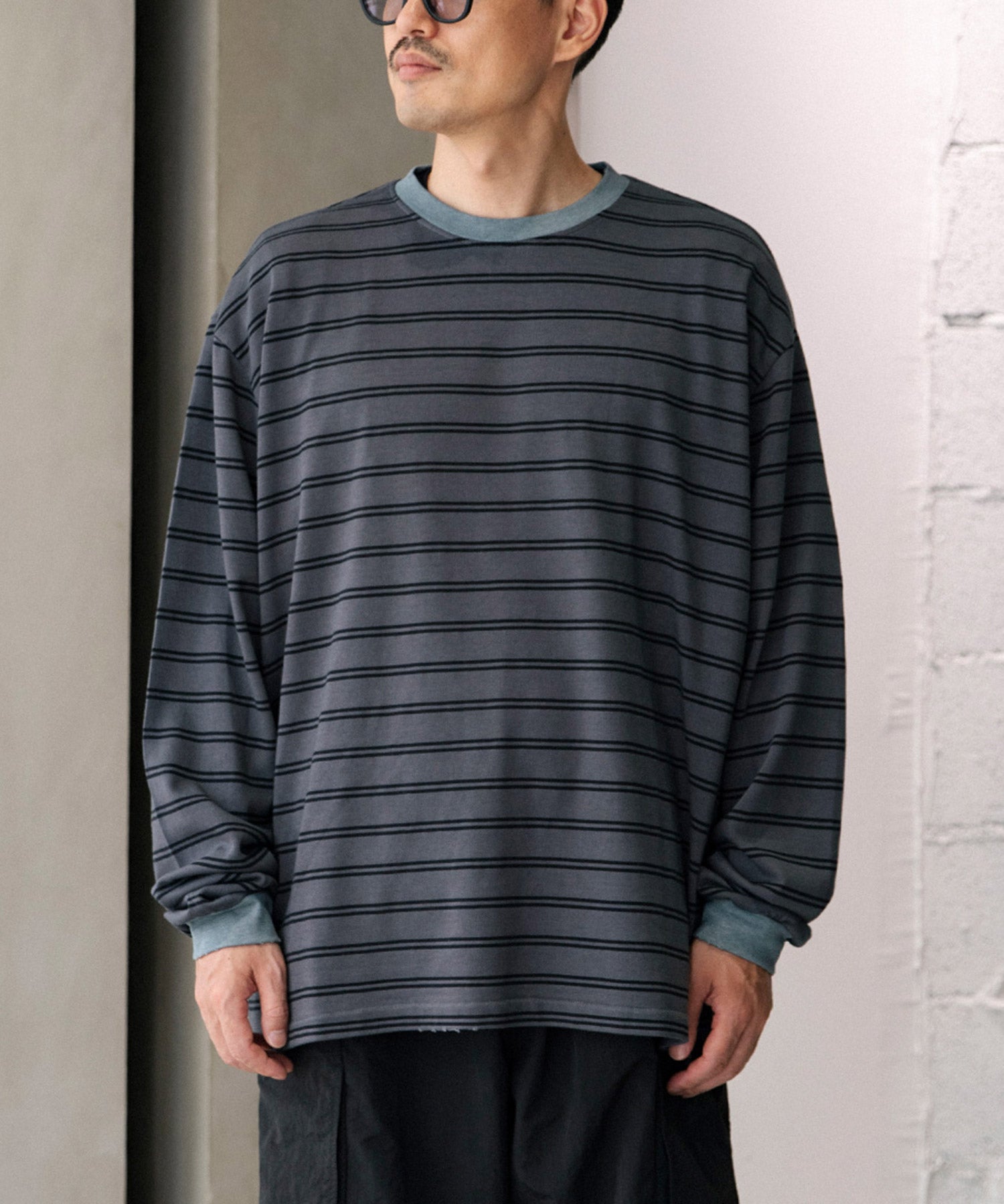 RESEARCHED TEE LS / COTTON BORDER JERSEY - SandWaterr (サンド