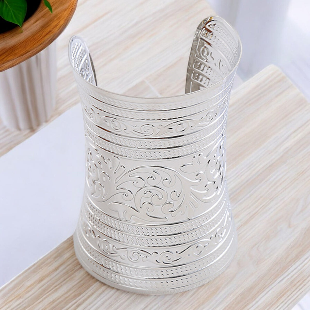 African style Bangle Cuff Bracelet - Flower - Silver – AfricanFabs