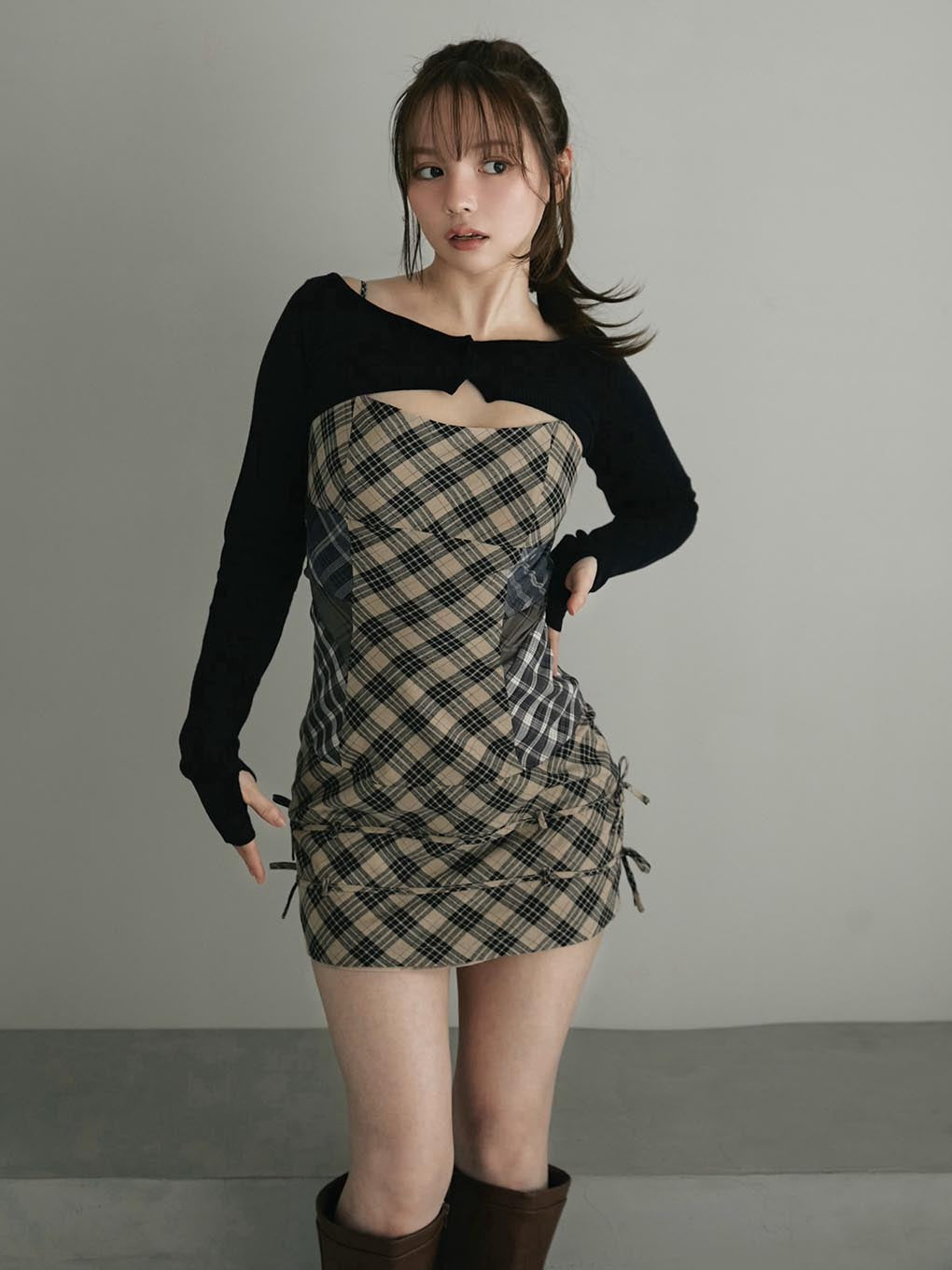 ANDMARY】Natalie check mini dress andmary mini dress