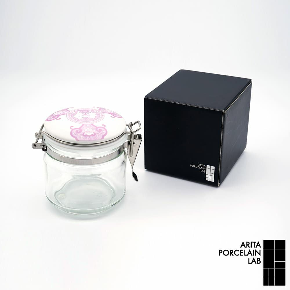 JAPAN CHERRY 密閉保存瓶 キャニスター ピンク 古伊万里草花紋 化粧箱