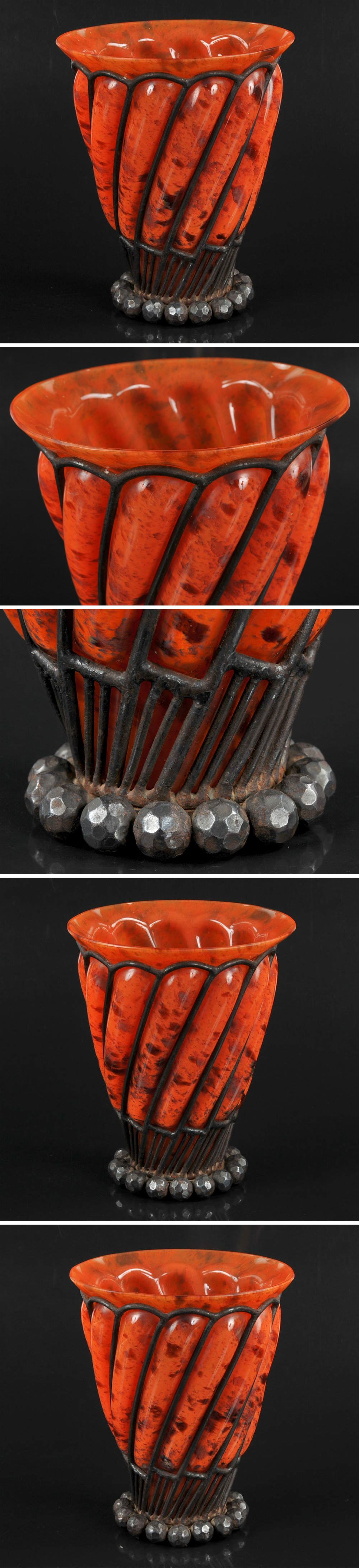 古美術 古美術 C.Vesserie Nancy ガラス工芸 花瓶 細密細工 極上品 初