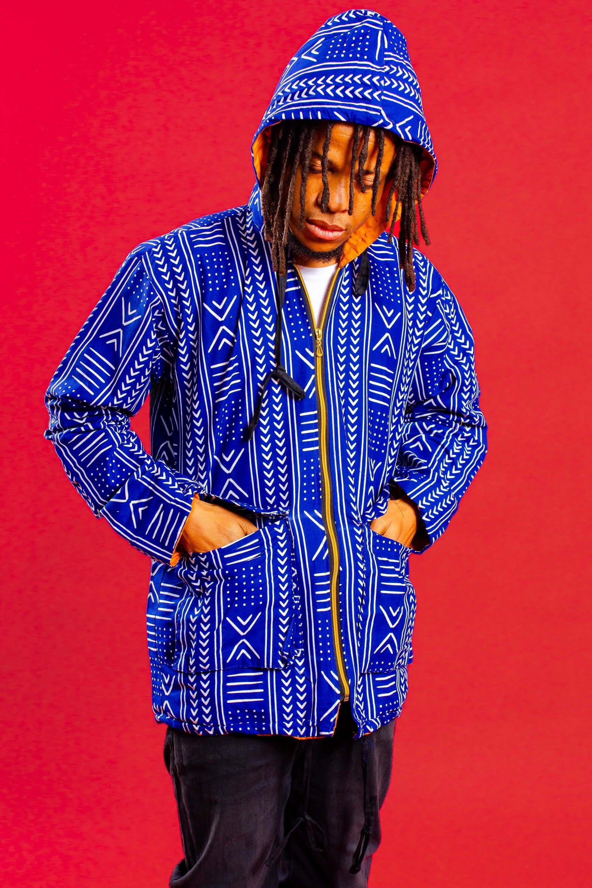 Blue Oversize Tribal Jacket | African Print Coat | Ashanti Empress