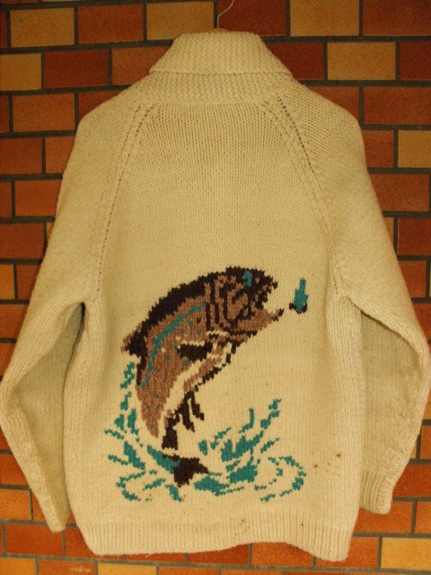 1960年代 ヴィンテージ カウチンセーター 魚柄（ショールカラー