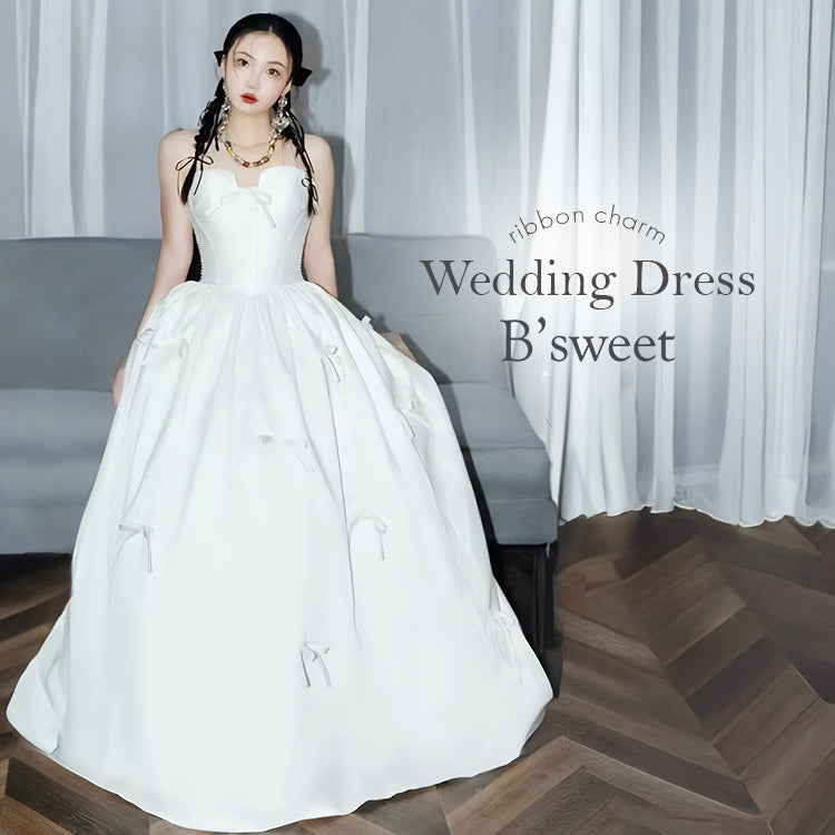 wd687ls】リボンチャームウェディングドレス プリンセスライン