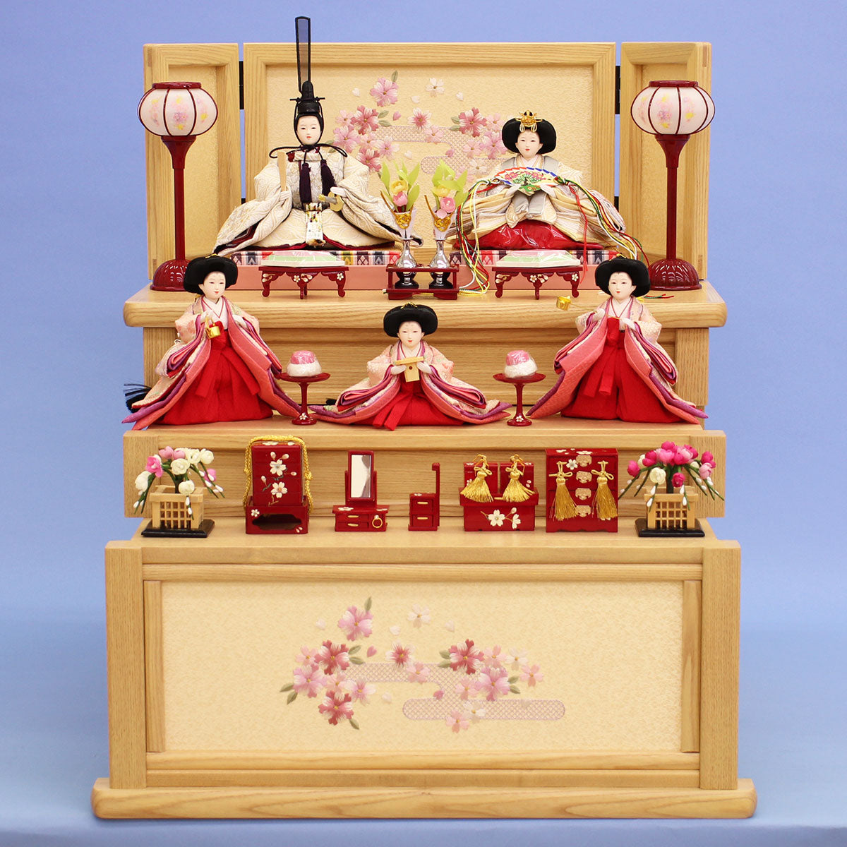 雛人形収納三段飾り 幅50cm柳五人 ナチュラル引き出し式W50 – 寿鳳人形