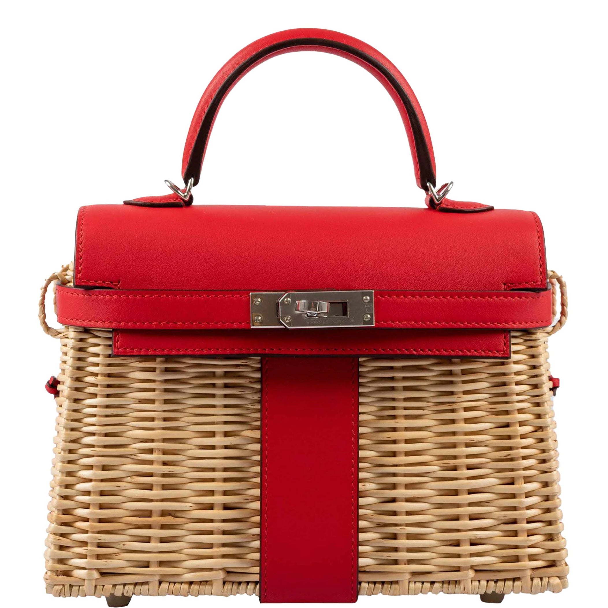 Hermès Mini Picnic Kelly 20 Rouge de Coeur Swift and Osier Wicker