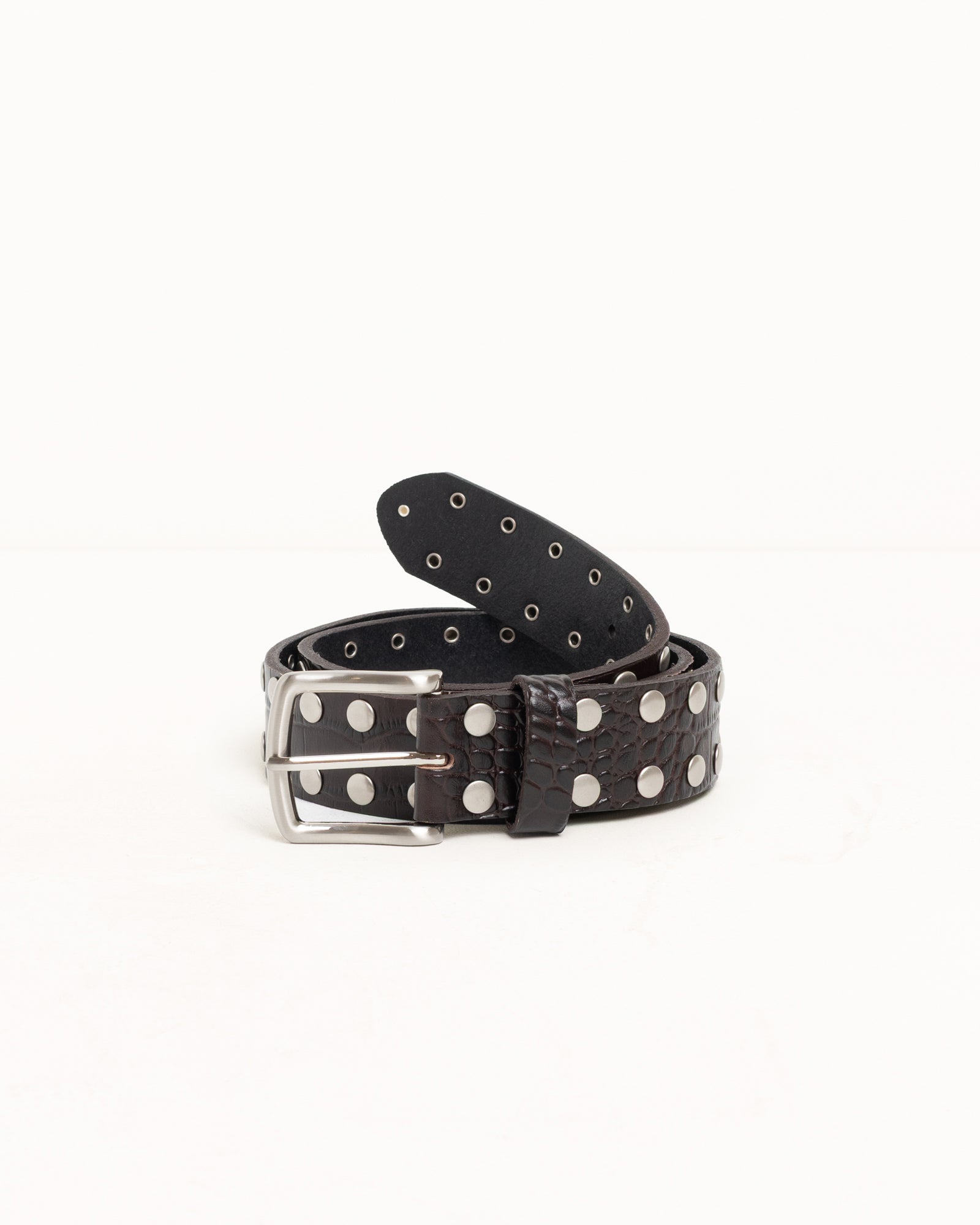 8 Ball Studded Belt – Brown Textured Leather | Accessories