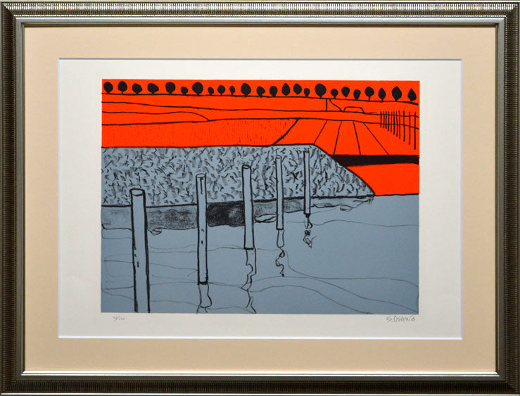 大沢昌助「水田のあたり」リトグラフ 絵画買取・販売の小竹美術