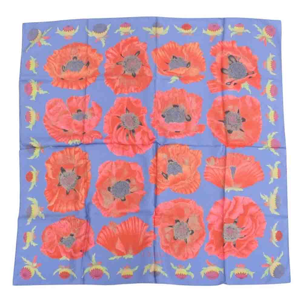 GUCCI グッチ シルク100％ ポピー 花柄 フラワー スカーフ ブルー系