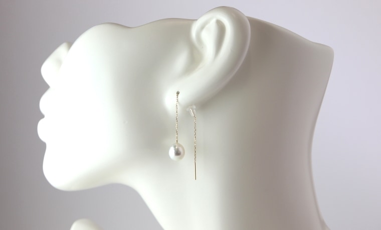 K18南洋白蝶真珠アメリカンピアス【大きさ8㎜・長さ8㎝】＜G4327-6