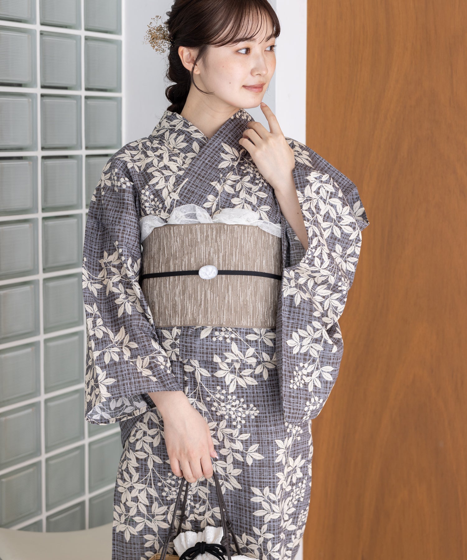 こだわり浴衣5点セット(浴衣/帯/下駄/腰紐/着付け冊子) 変わり織生地