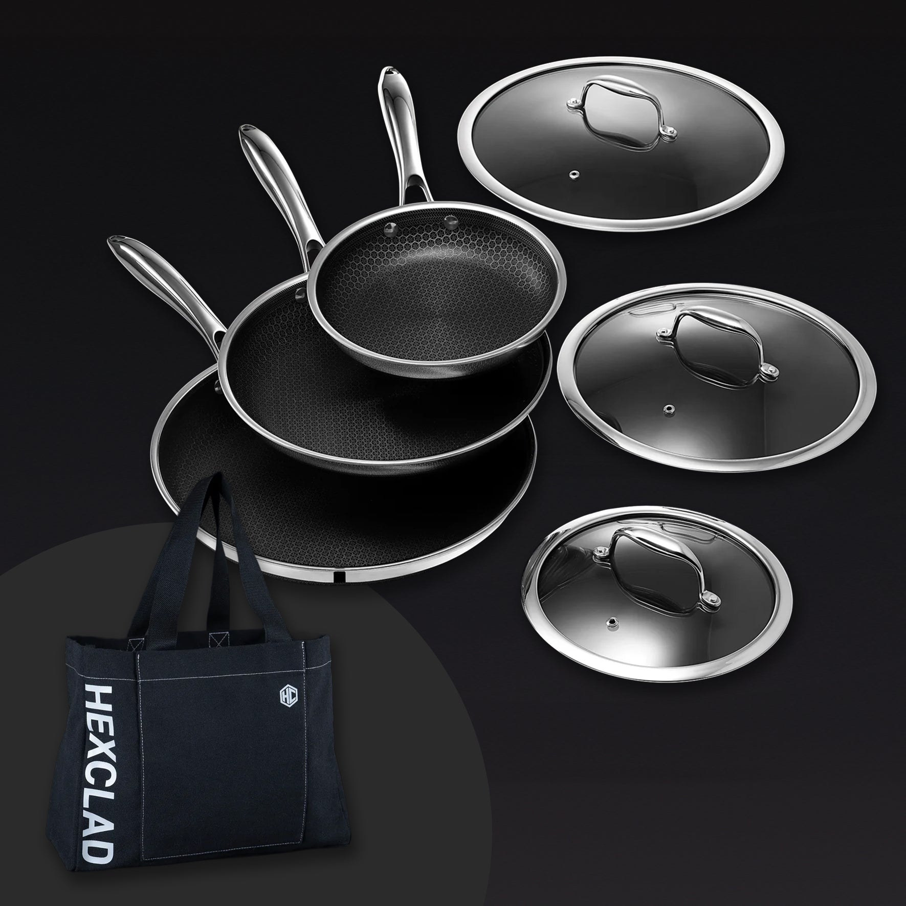 ヘックスクラッド ハイブリッド フライパン 3点セット(蓋付き)