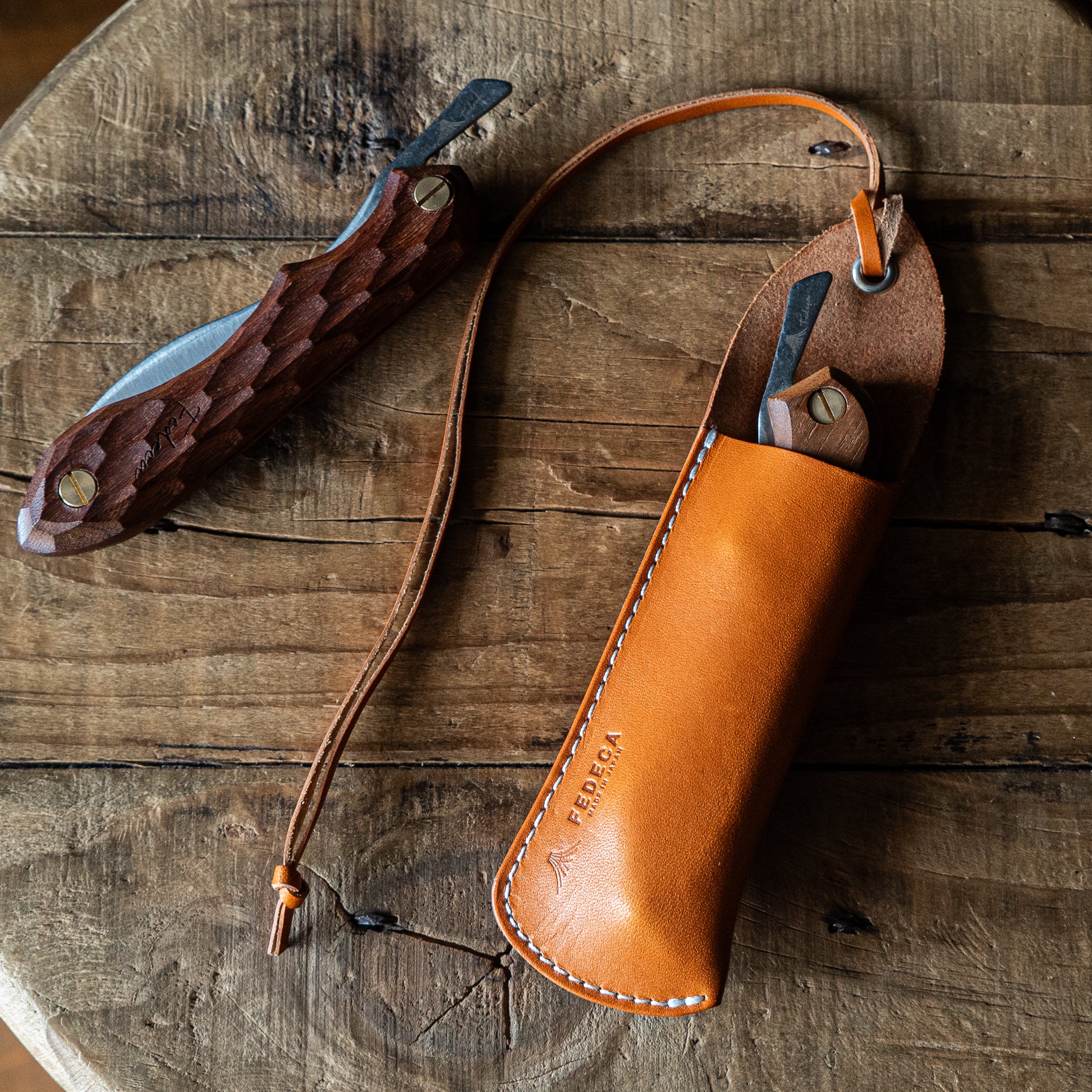 ナイフレザーケース キャメル（Folding、折畳式料理ナイフ専用）【000943】