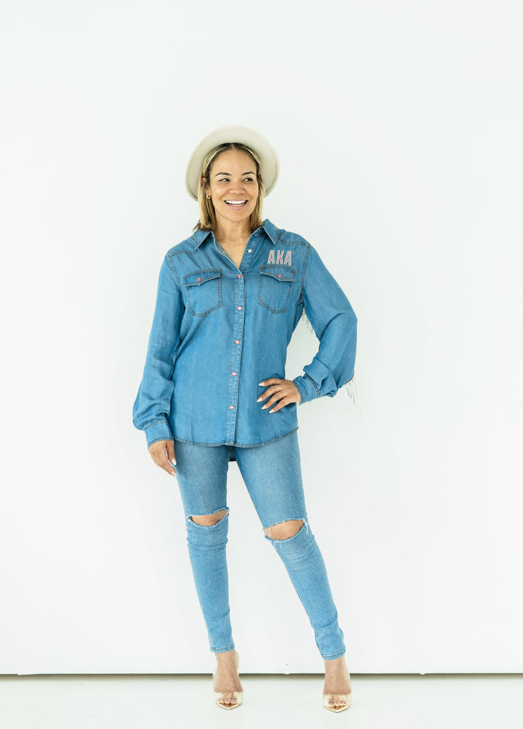 AKA DENIM FRINGE SHIRT – Sacred Heart Collections