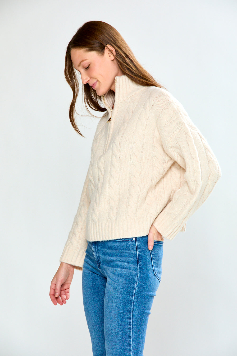 The Cable 3/4 Zip Up Pullover – Sara Campbell