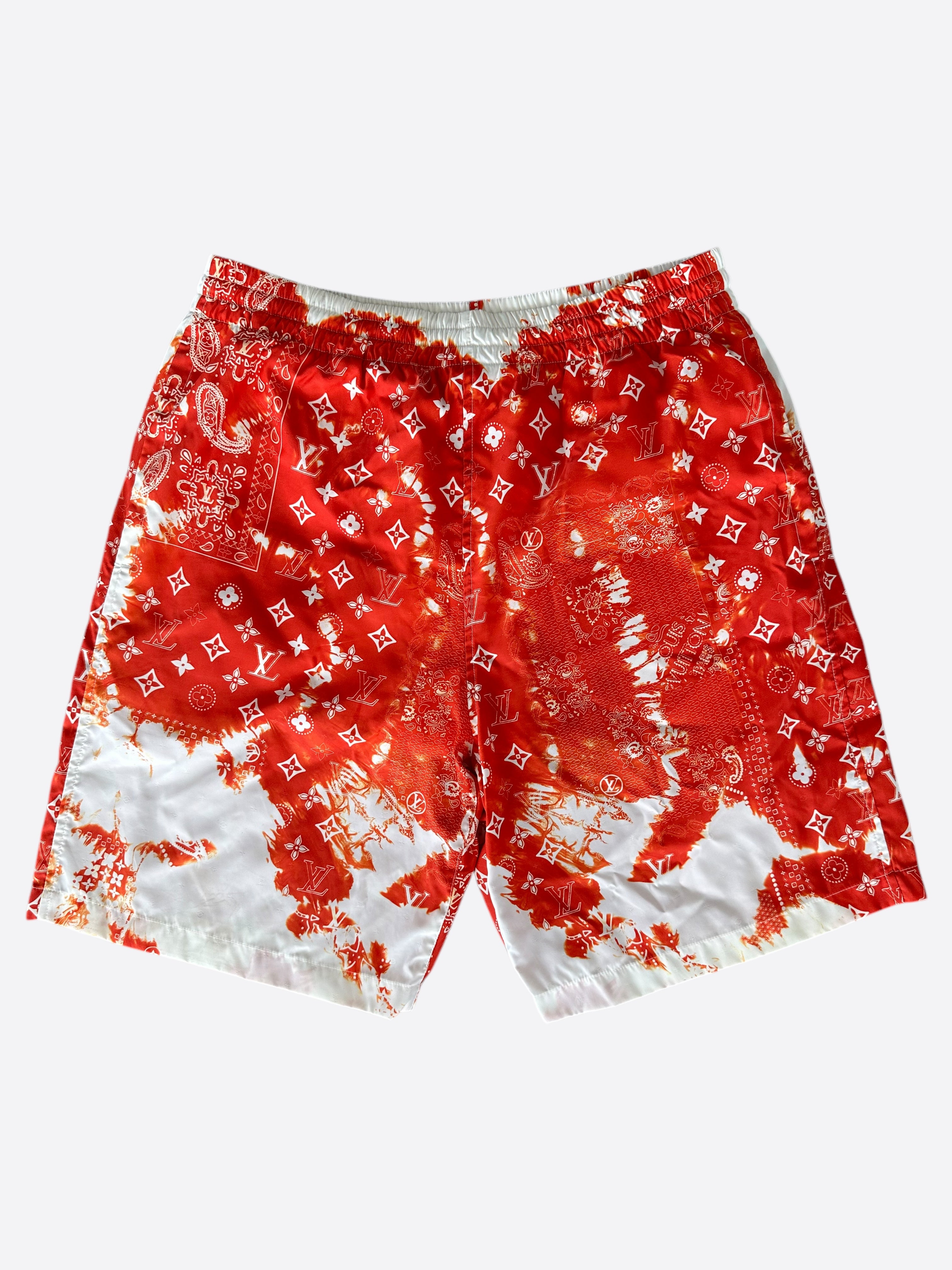 Louis Vuitton Red Bleached Bandana Monogram Swim Shorts – Savonches