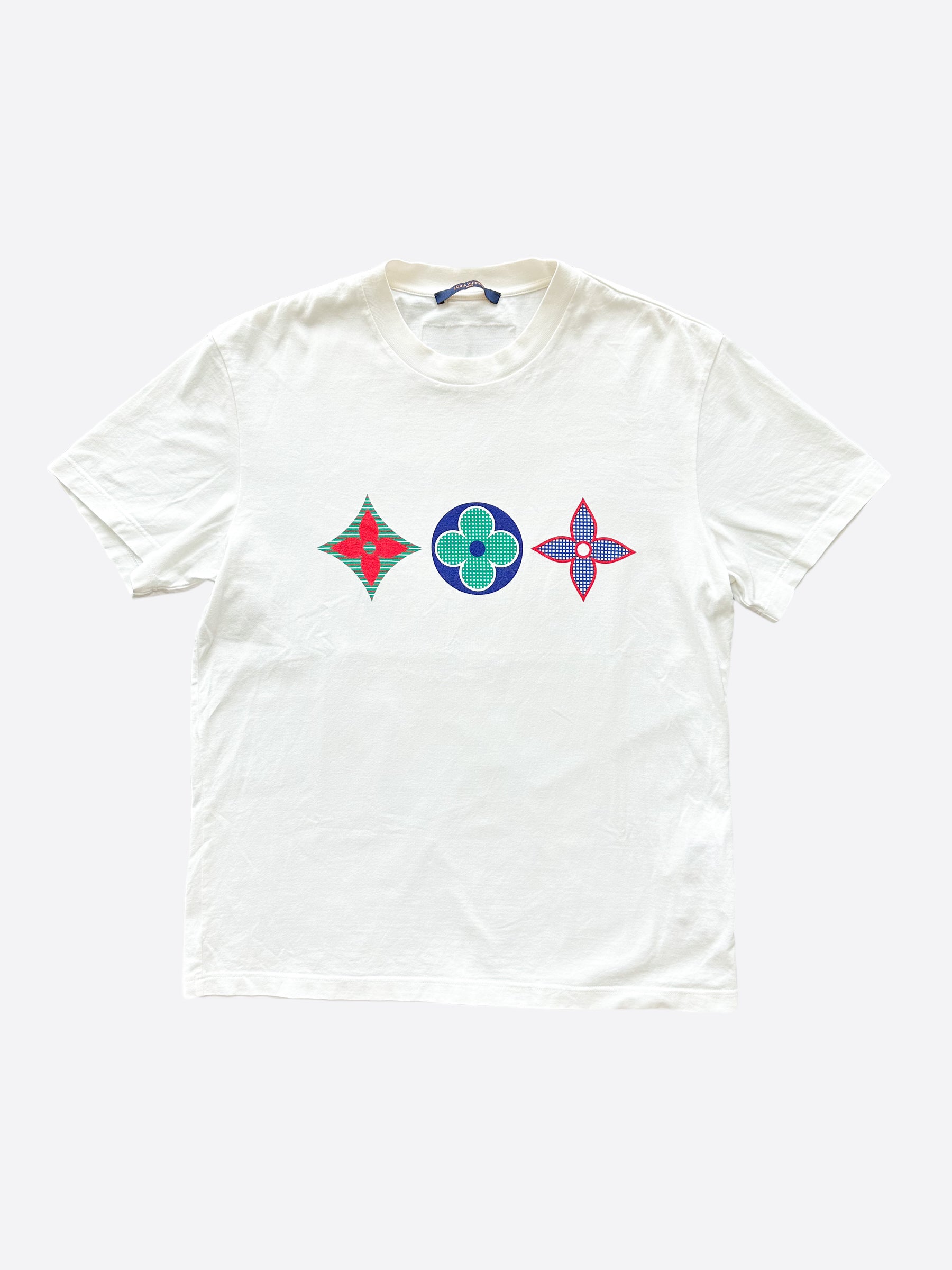 Louis Vuitton White Multicolor Flower Logo T-Shirt – Savonches