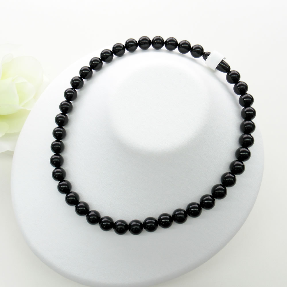 天然ジェット (10mm丸玉) 42cm ネックレス 『10年保証付き』jn0212