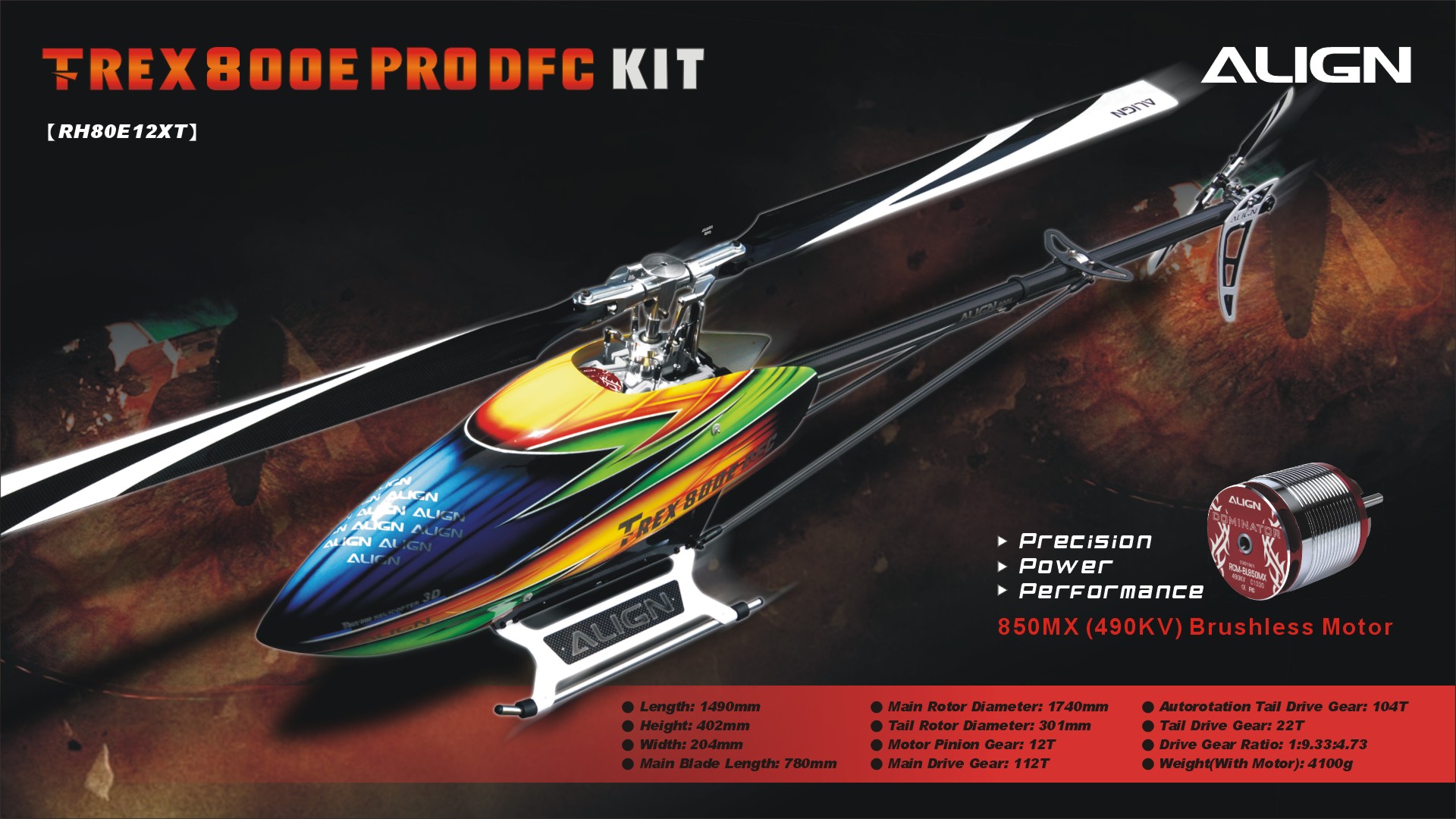 Align T-REX 800E PRO DFC KIT Version w/ Motor (No Servos, FBL, ESC