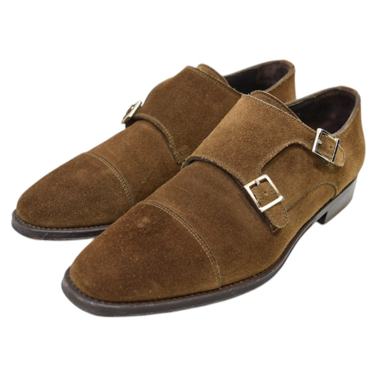 Santoni×BEAMS F スエードダブルモンクストラップシューズ ブラウン