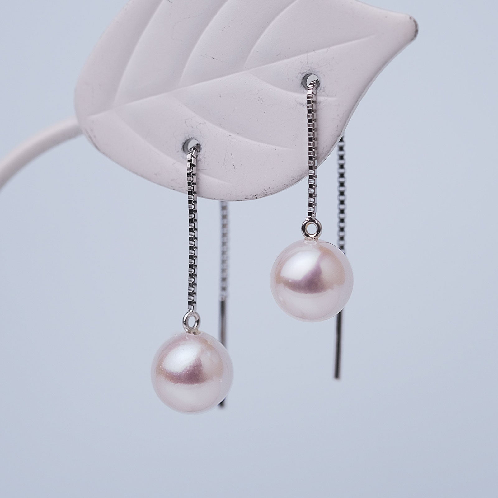 アメリカンチェーン パールピアス K18ホワイトゴールド あこや真珠 6.5