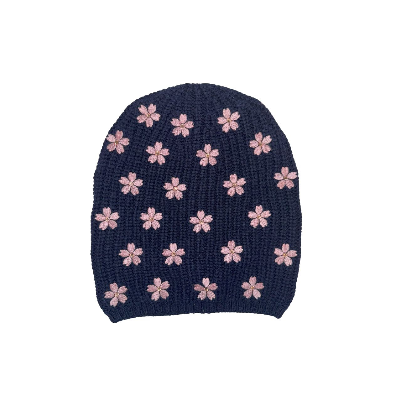 Merino Ribbed Rapper Hat with Embroidered Pink Flowers – VERVE