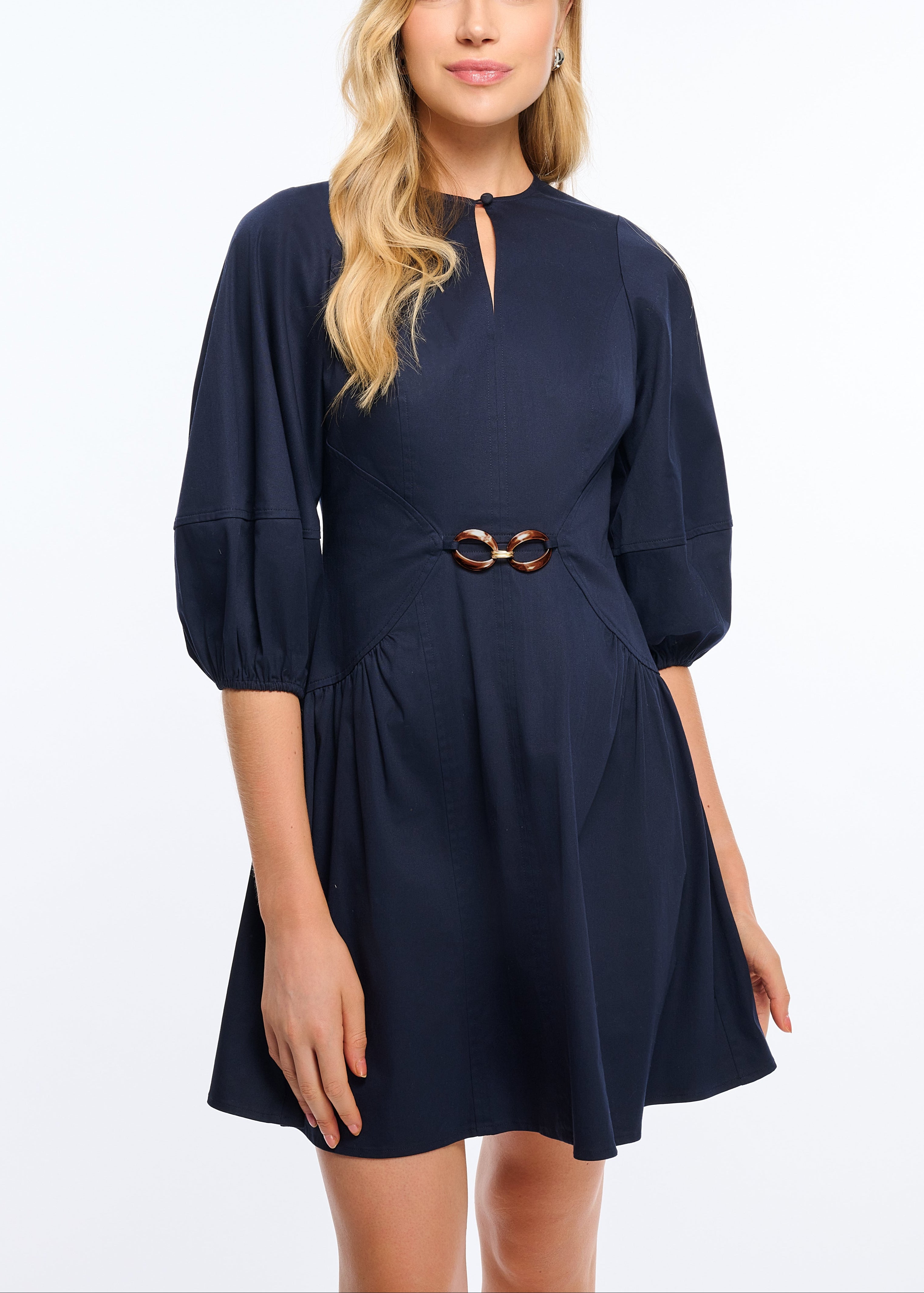 Kiersten Navy Cotton Poplin Keyhole Mini Dress – Shoshanna