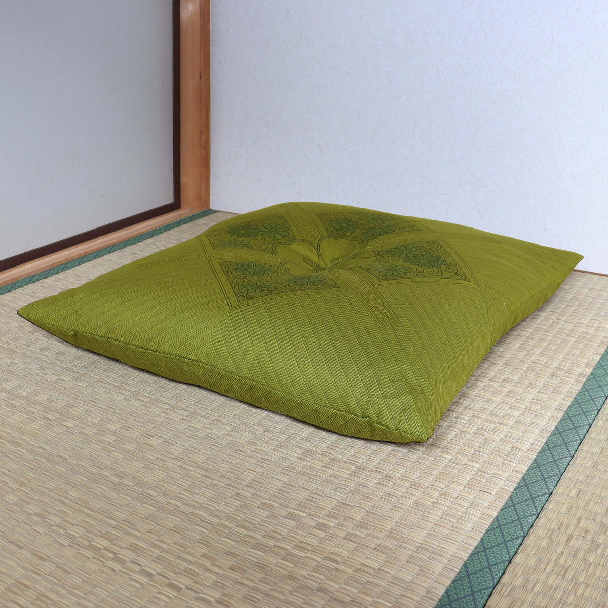 国産和柄座布団(カラー 緑系) 綿100% 銘仙判5枚セット 「中わた