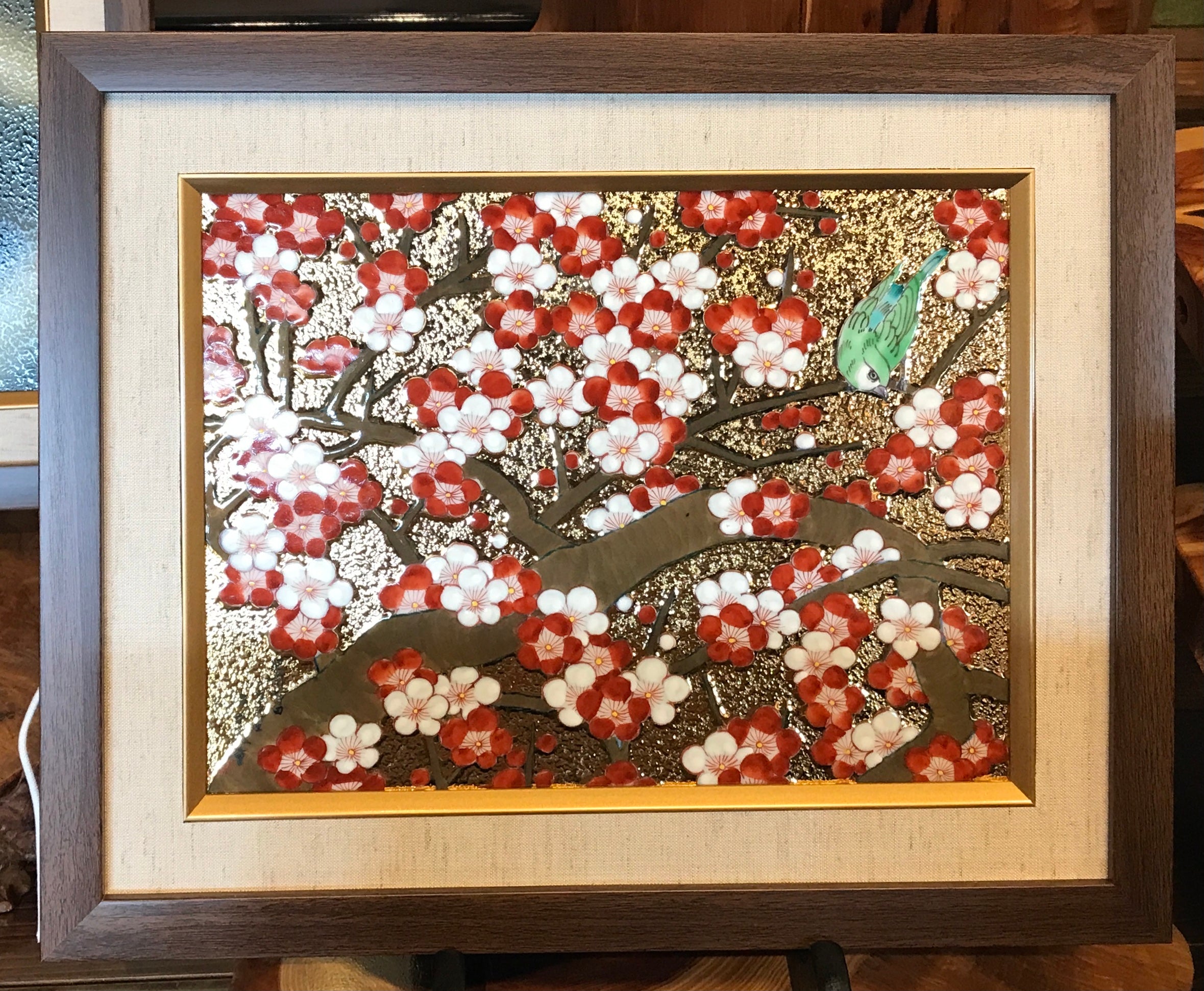 梅の枝の花 版画 208/280 額装 落款あり インテリア 梅の枝の花 版画