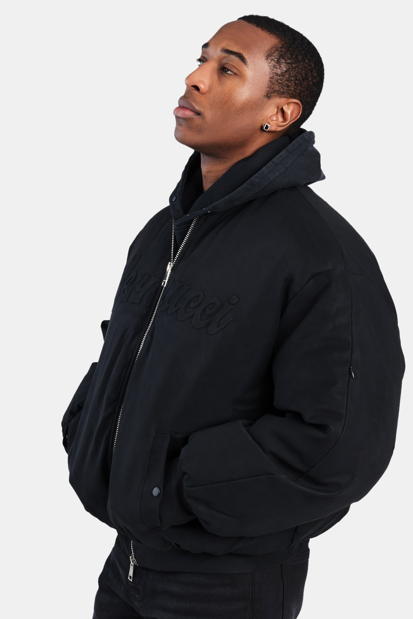 Cernucci PU Puffer Bomber Jacket - Black | Mens Outerwear | Shop