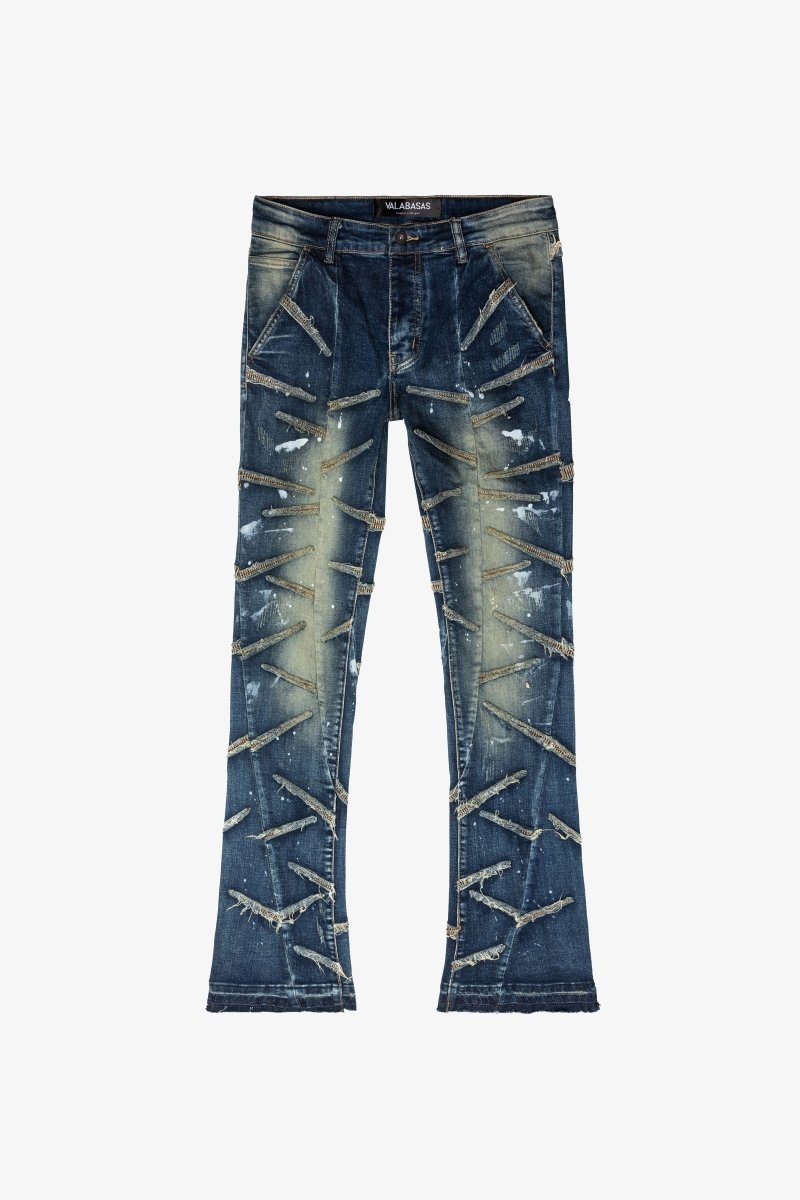 SABER” STACKED FLARE JEAN DARK BLUE – Valabasas