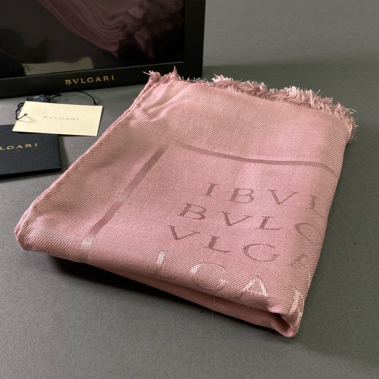 a17 BVLGARI ブルガリ シルクウール ストールマフラー ピンク