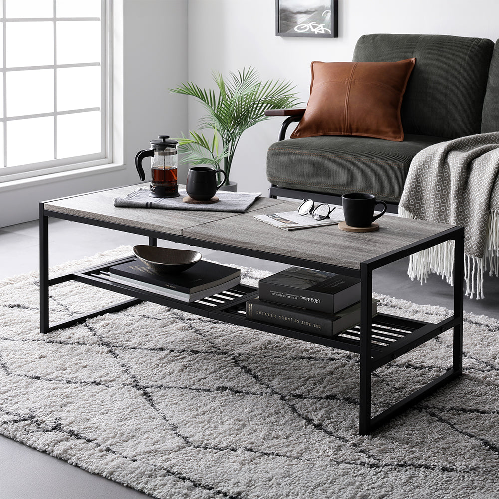 ローテーブル単品 『Rectico レクティコ』/木目とスチールの異素材MIX