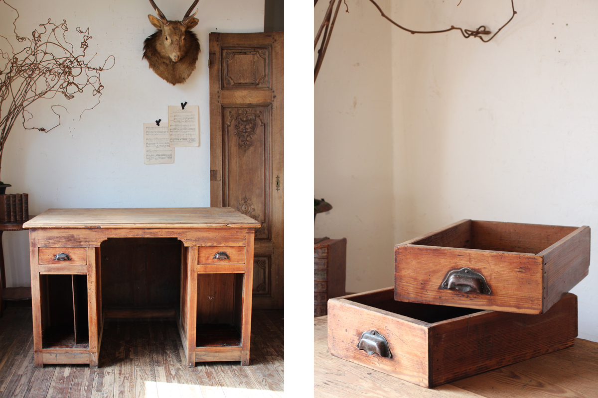 Q99 フランスアンティーク 剥離された乾いた木肌の書斎デスク カウンター