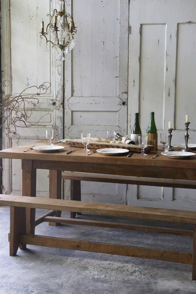 E174-1 フランスアンティーク ダイニングテーブル＆ベンチセット