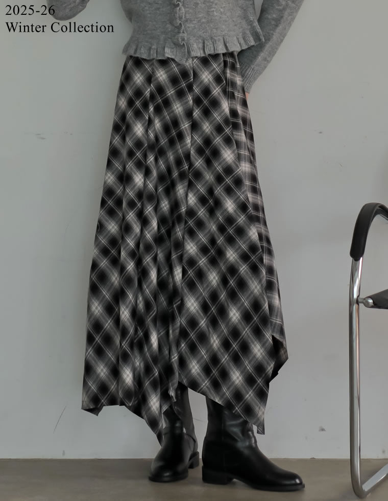 起毛チェック柄アシンメトリースカート - スカート通販 | 人気