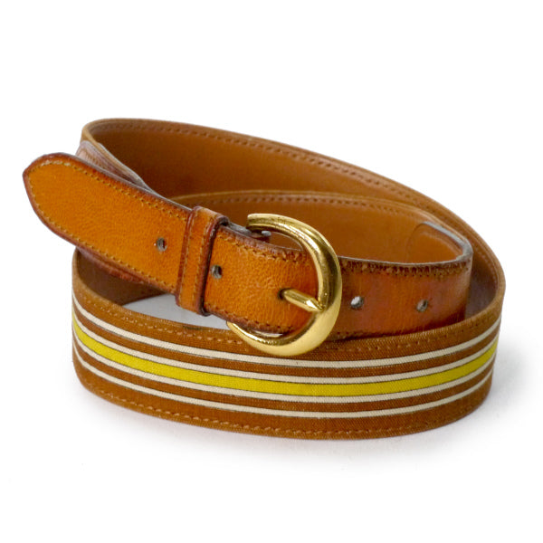 HERMES 75年製 バイカラー レザーキャンバスベルト（キャメル系